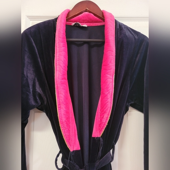 Vintage Christian Dior Womens Pink Black Velvet Belted Robe Kimono USA - Picture 5 of 7